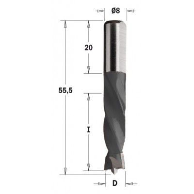 306.080.11 Сверло HW NP D = 8 I = 30 L = 55,5 S = 8x20 RH