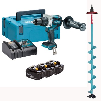 Акумуляторний дриль-шуруповерт Makita DDF481 + набір акумуляторів + бур для свердління льоду