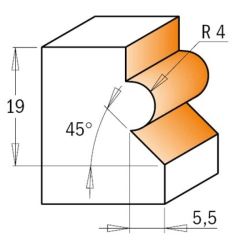 23,8x19,05x4x45°x67,7x12,7 Фрезы для изготовления панелей (вагонки) СМТ