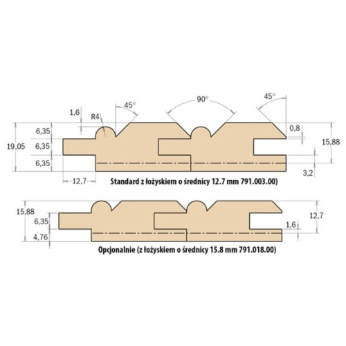 23,8x19,05x4x45°x67,7x12,7 Фрезы для изготовления панелей (вагонки) СМТ