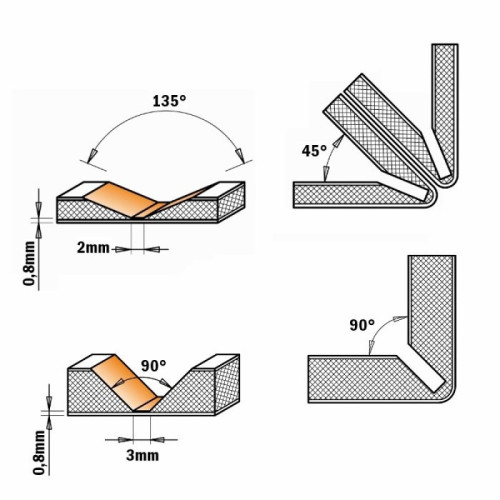 18x3,3x60x135 ° x8 Фрези для Alucobond СМТ