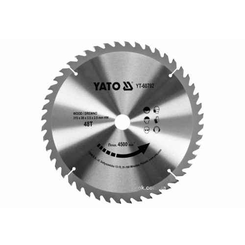 Пильный диск 315x30x48 - дерево YATO YT-60792