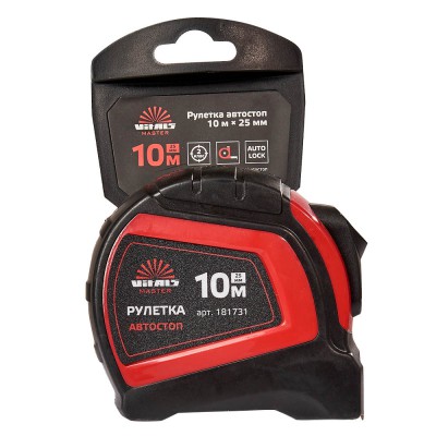 Рулетка 10 м х 25 мм автостоп Vitals Master