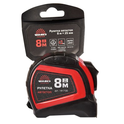 Рулетка 8 м х 25 мм автостоп Vitals Master 181730