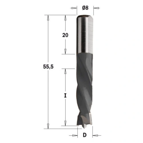 306.055.11 Сверло NP HW D = 5,55 I = 30 L = 55,5 S = 8x20 RH
