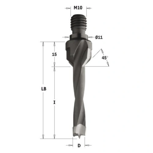 329.120.11 Сверло HW NP винт. хвост. GZ D = 12 I = 40 LB = 55 S = M10 / 11x4 RH